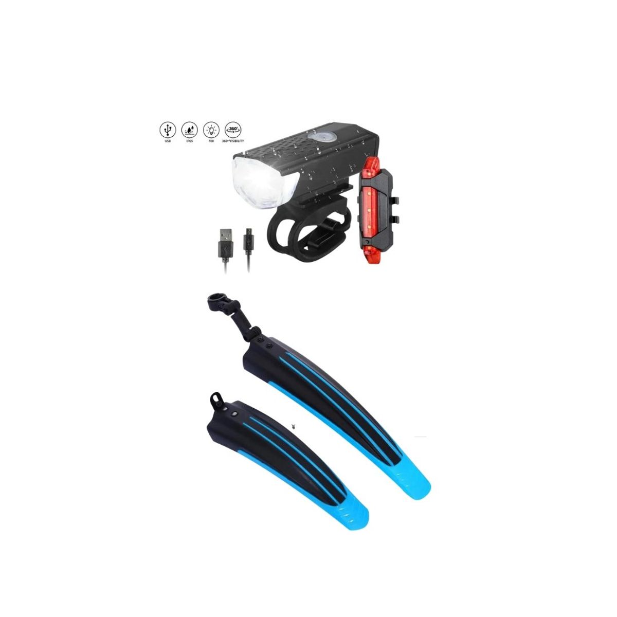 GENERICO - Pack Luz Recargable Mas Tapabarros Bicicleta Reflectante