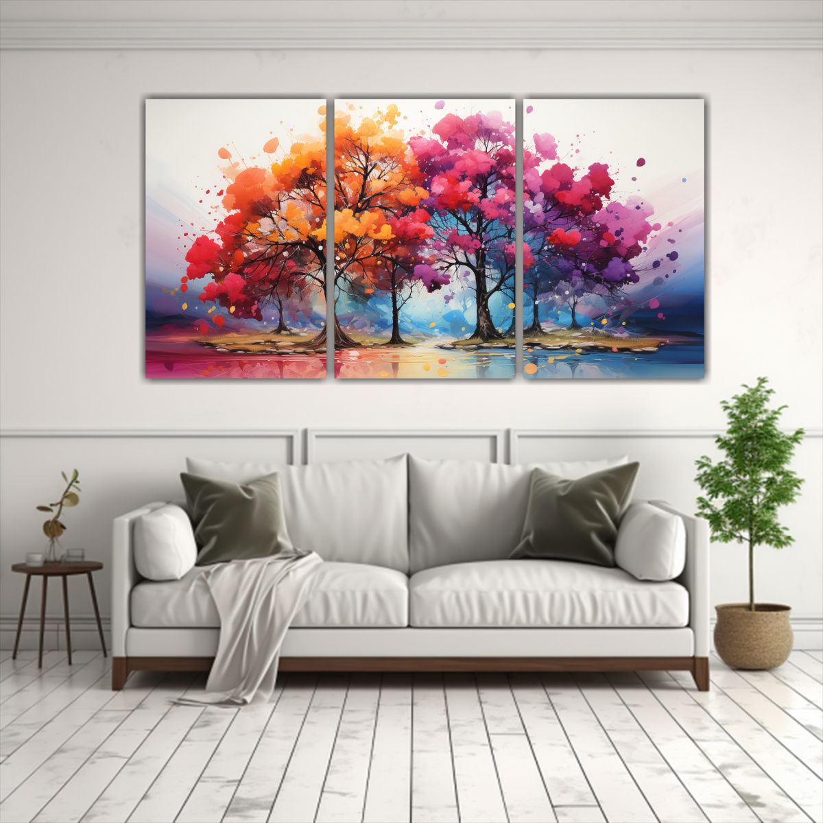 GENERICO - Set 3 Pinturas Abstractas Detalle De Árbol De Abedul En Col 240x120cm