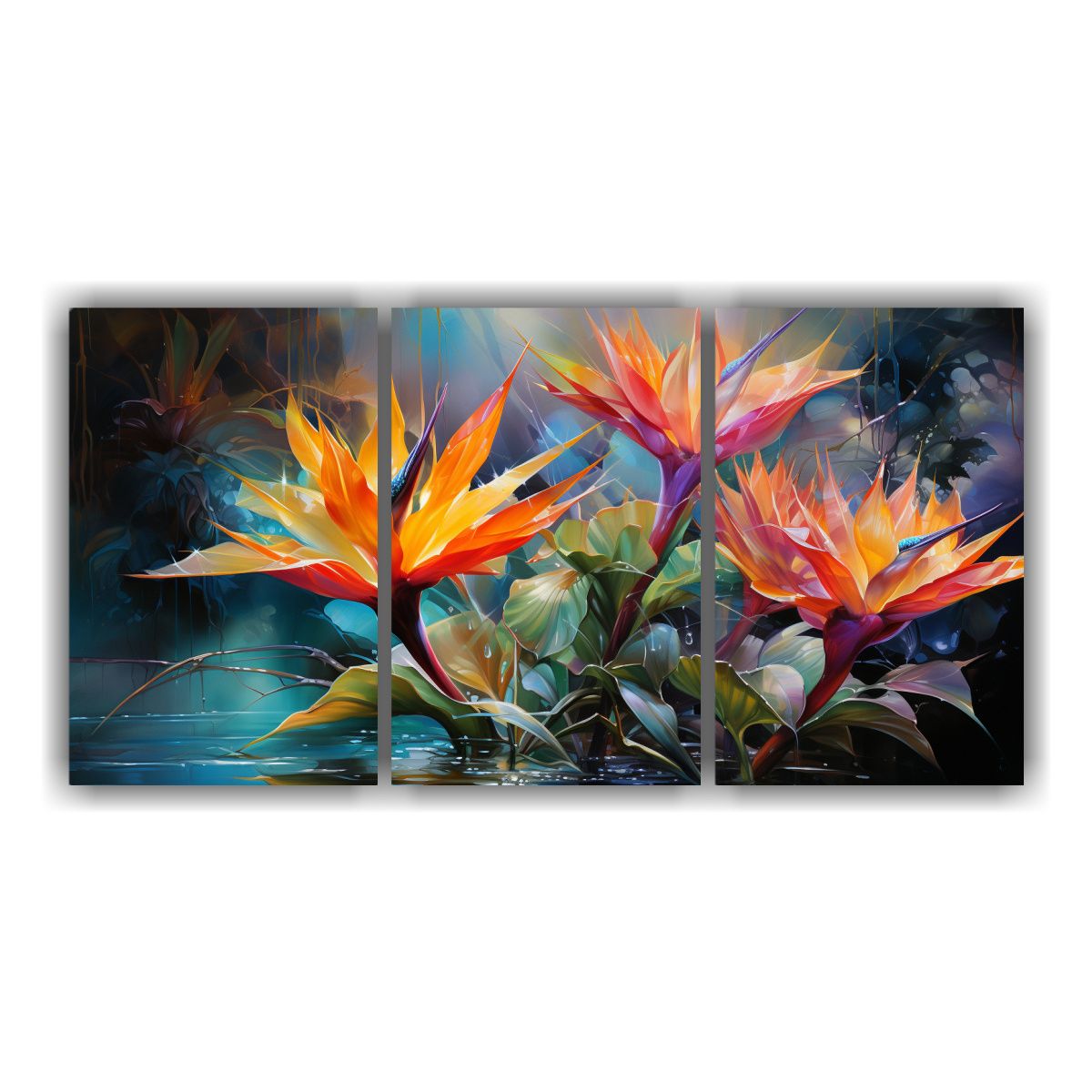 GENERICO - Cuadros Abstractos Diseño Reflejo Aves Del Paraíso En Verd 240x120cm