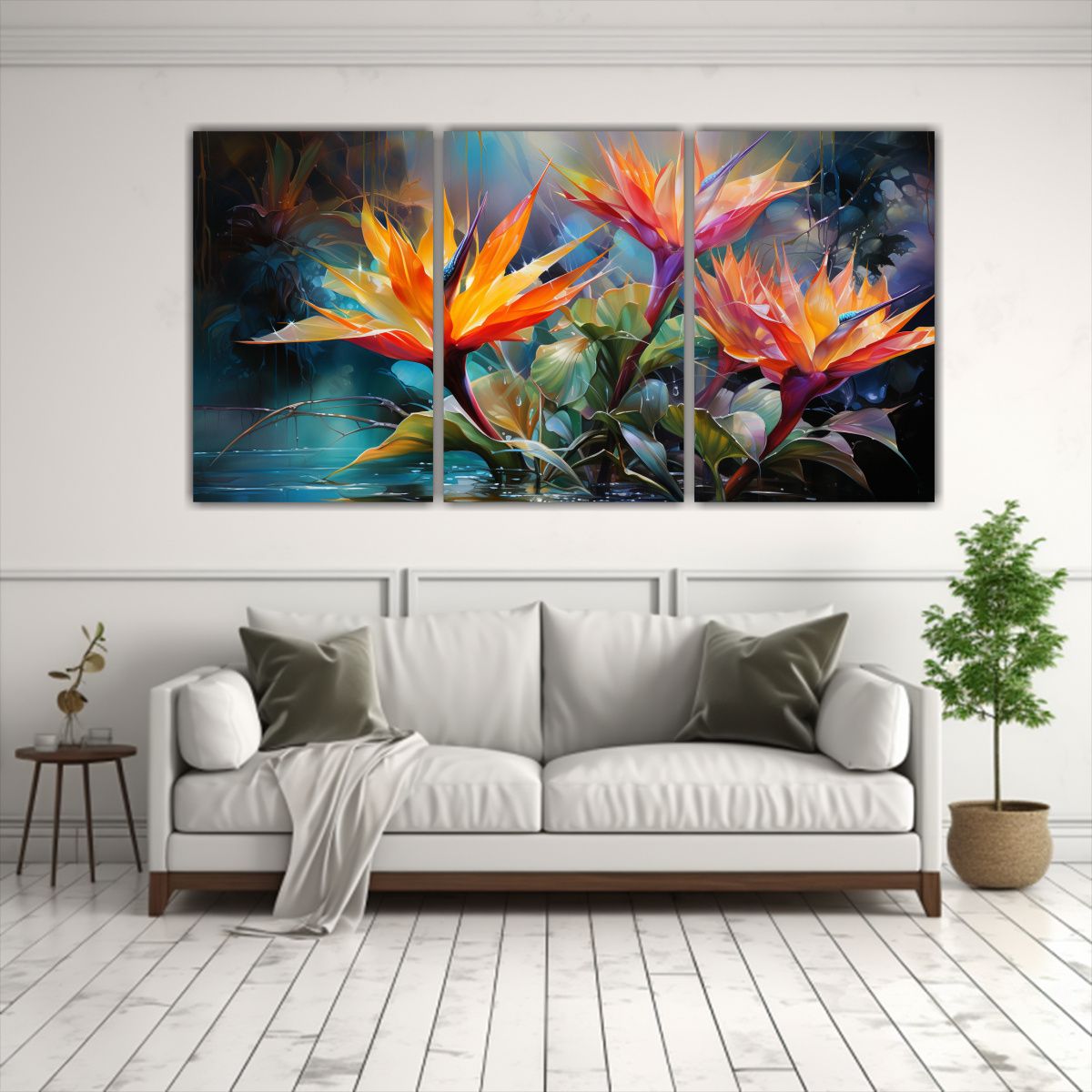 GENERICO - Cuadros Abstractos Diseño Reflejo Aves Del Paraíso En Verd 240x120cm