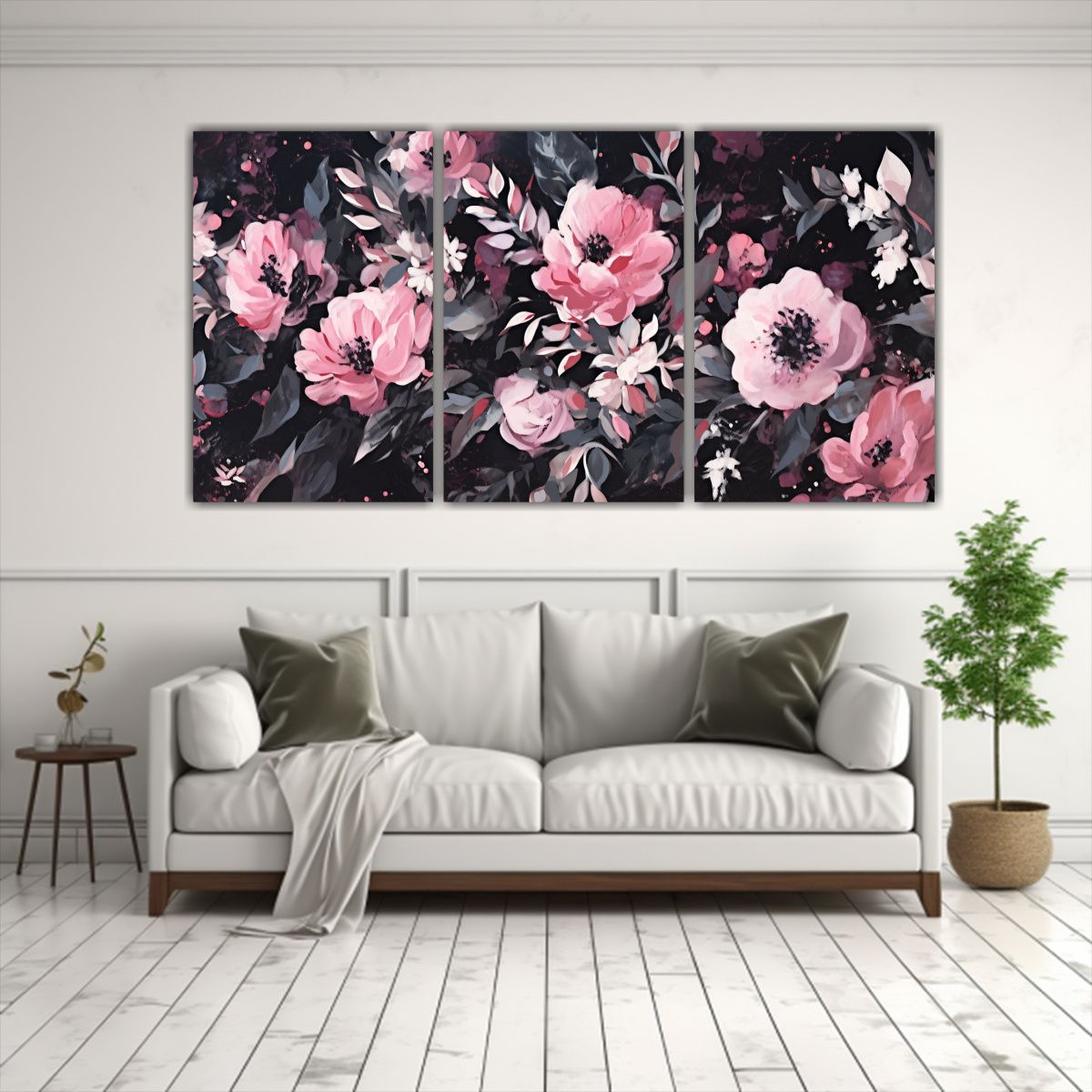 GENERICO - Conjunto 3 Composiciones Abstracción Linda A Negro Y Rosado 240x120cm