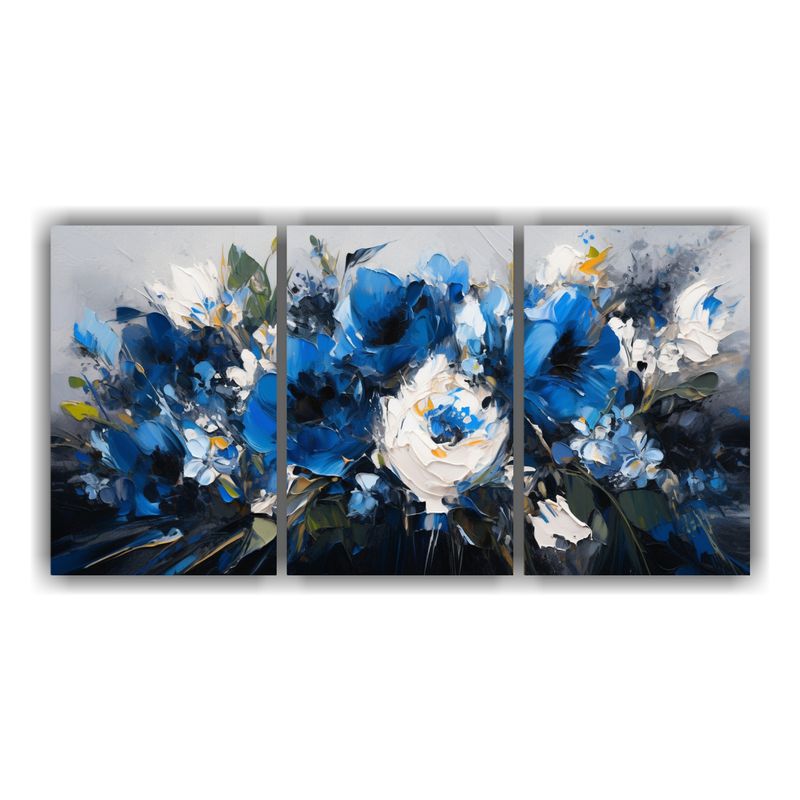 GENERICO - Cuadro De Flores Azules En Lienzo Estilo Arte Decorativo 240x120cm