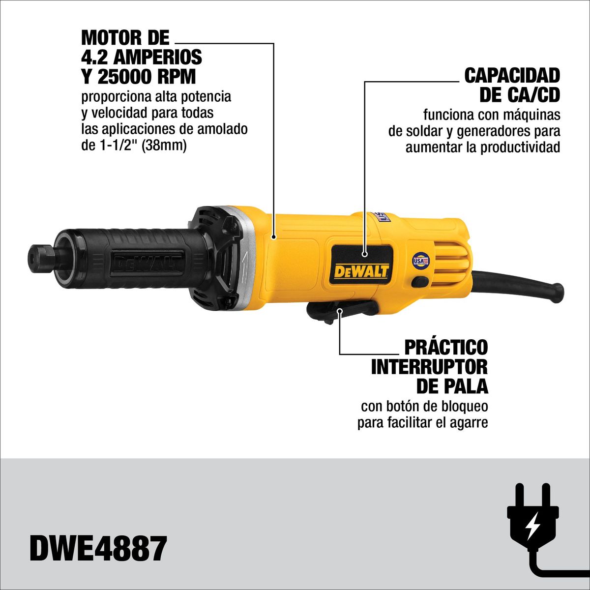 DEWALT - Esmeril Recto 1-1/2" 450W DEWALT DWE4887-B2