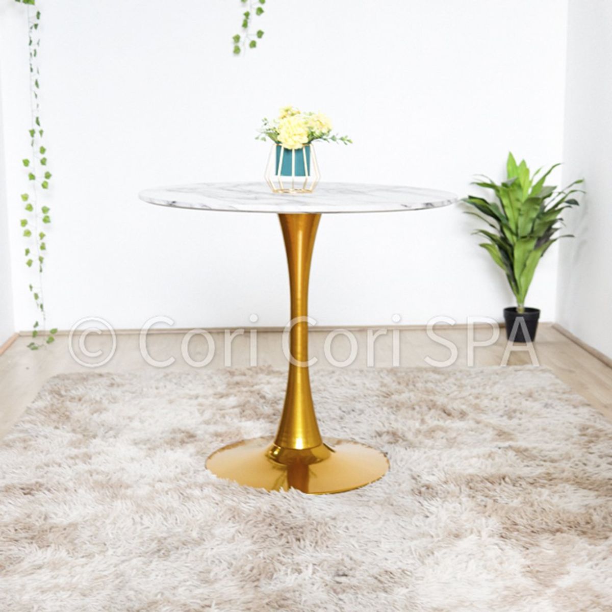 CORI CORI - Comedor Mesa Tulip Gold 80 cms + 4 Sillas Tulip menta