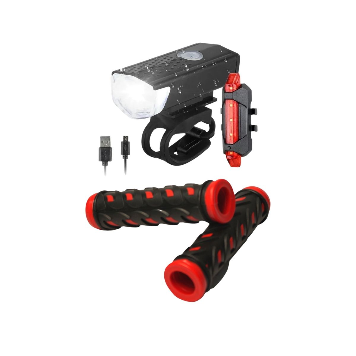 GENERICO - Puños Bicicleta + Luz Delantera Y Trasera Recargable