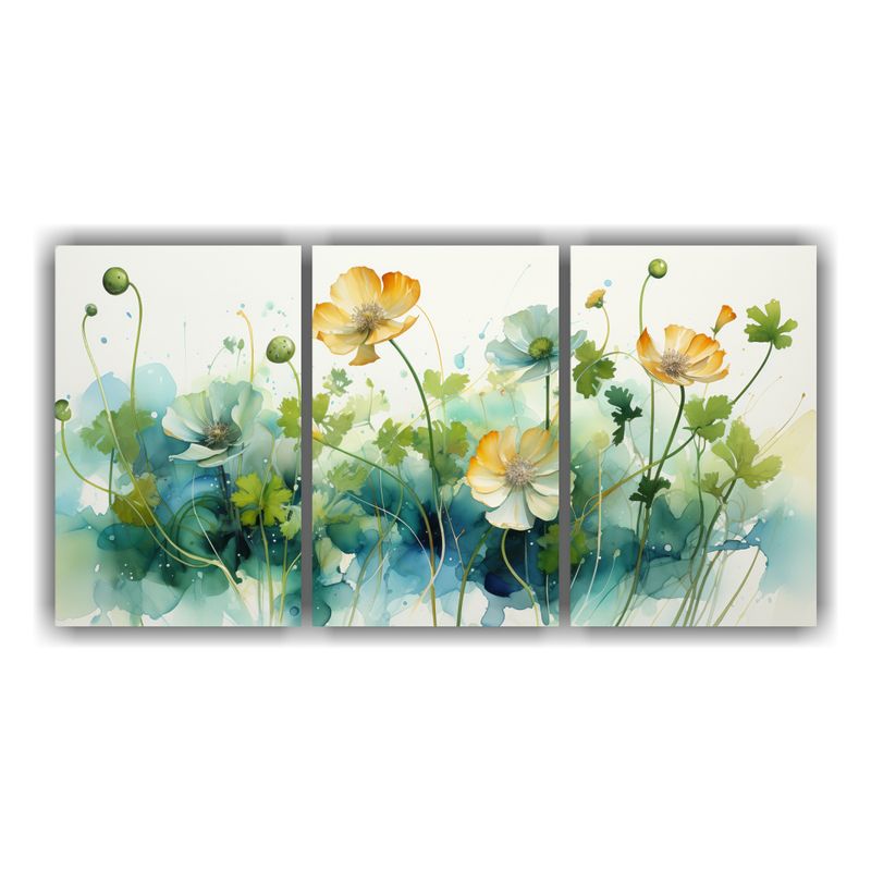 GENERICO - Cuadro Abstracto De Flores De Amapolas En Tonos Verdes Y Nar 240x120cm