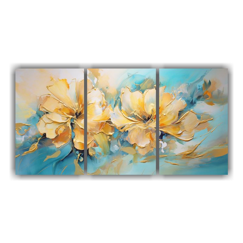 GENERICO - Artes De Pared Abstracto Líneas Flores Turquesa Y Dorado 240x120cm