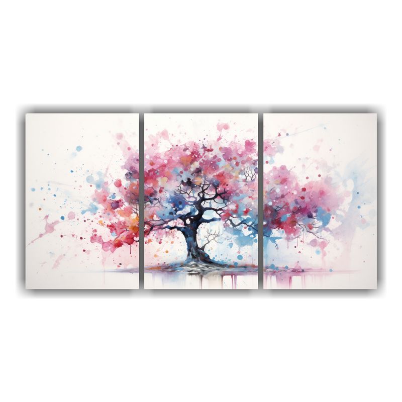 GENERICO - Cuadro De Árbol Rosa Y Azul Con Relieve: Pintura Abstracta  240x120cm