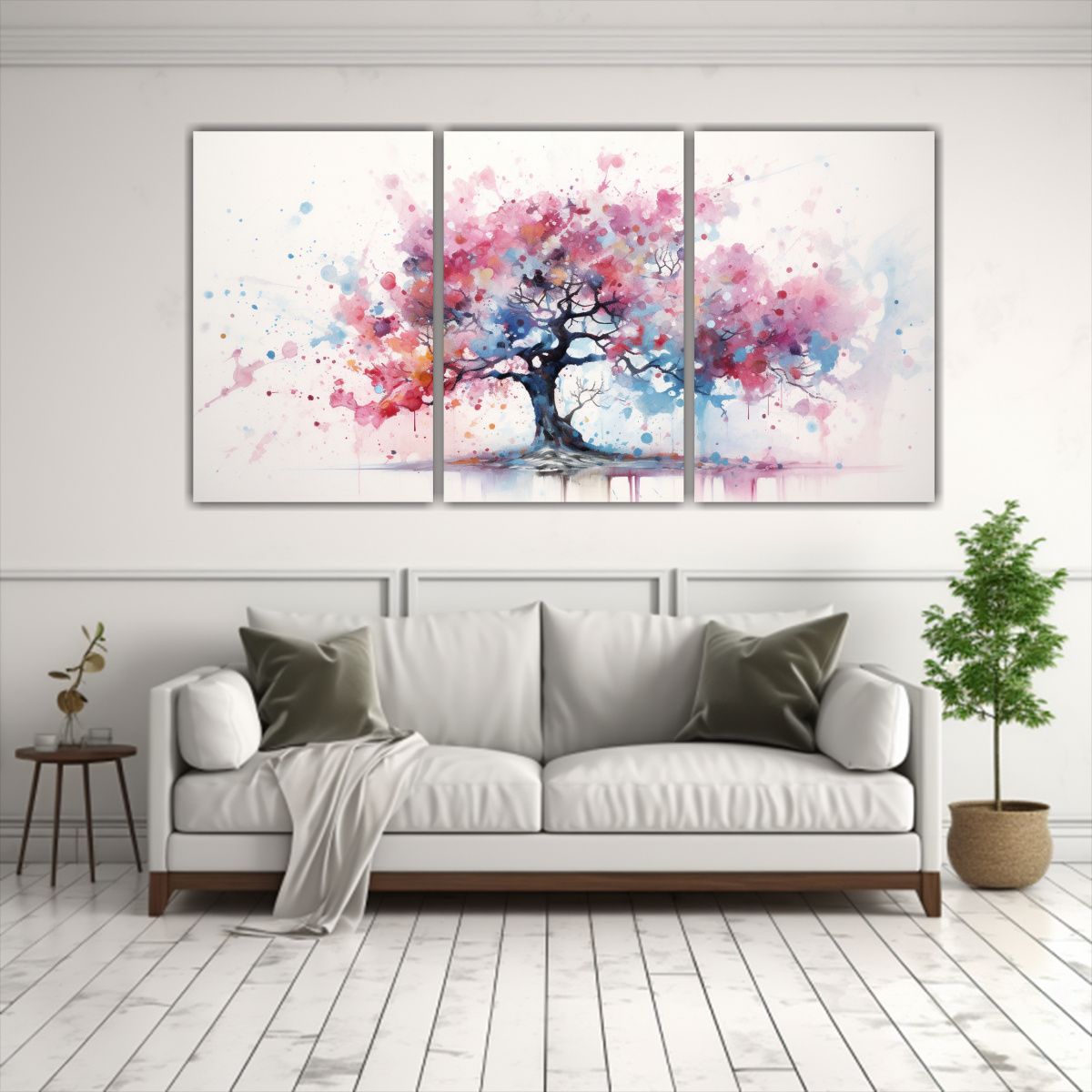 GENERICO - Cuadro De Árbol Rosa Y Azul Con Relieve: Pintura Abstracta  240x120cm