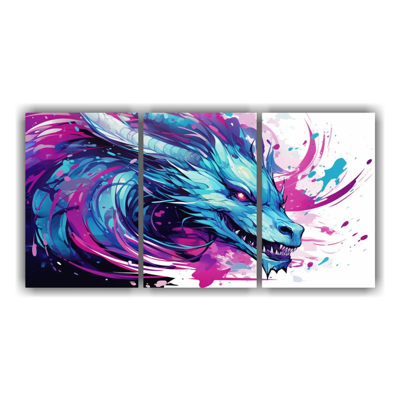 GENERICO - Pintura En Lienzo Tres Artes Armonía Dragón En Morado Y Tu 240x120cm