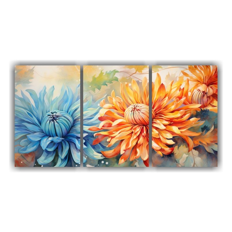 GENERICO - Pintura Abstracta De Flores Crisantemos Naranja Y Azul Para  240x120cm