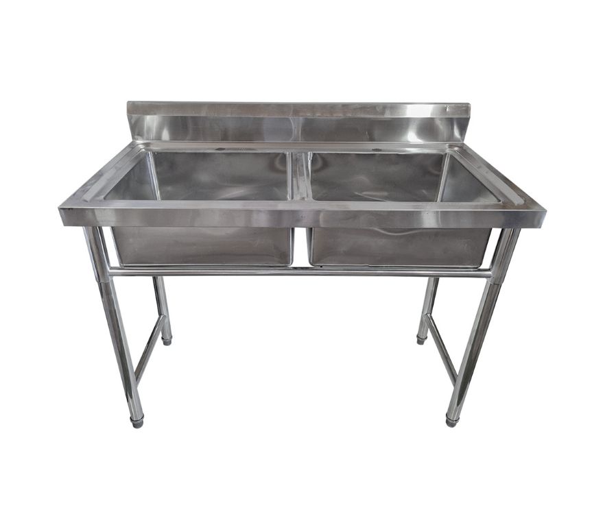MODERN SPACE Lavafondo industrial 120x60 cm Doble Pozo Acero Inoxidable