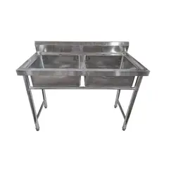 MODERN SPACE - Lavafondo industrial 120x60 cm Doble Pozo Acero Inoxidable
