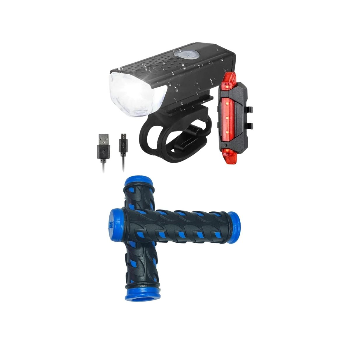 GENERICO - Puños Bicicleta + Luz Delantera Y Trasera Recargable