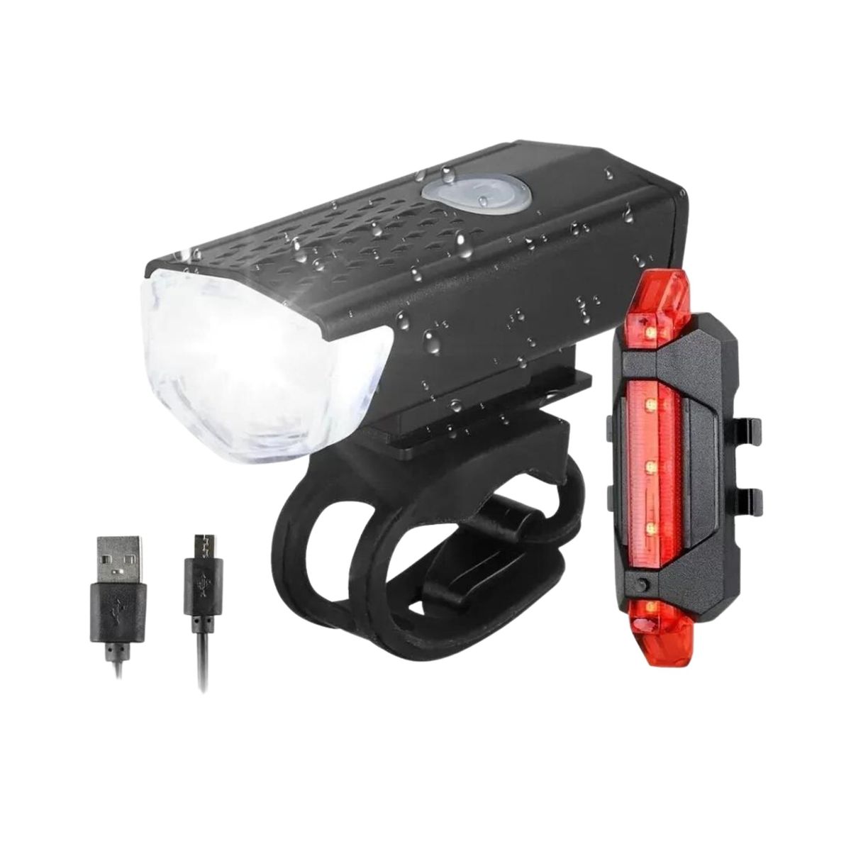 GENERICO - Puños Bicicleta + Luz Delantera Y Trasera Recargable