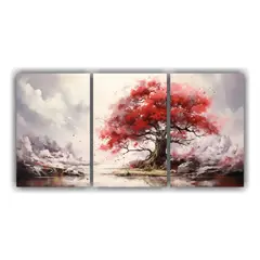 GENERICO - Pintura Abstracta En Acuarela De árbol De Algodonero Rojo, 240x120cm