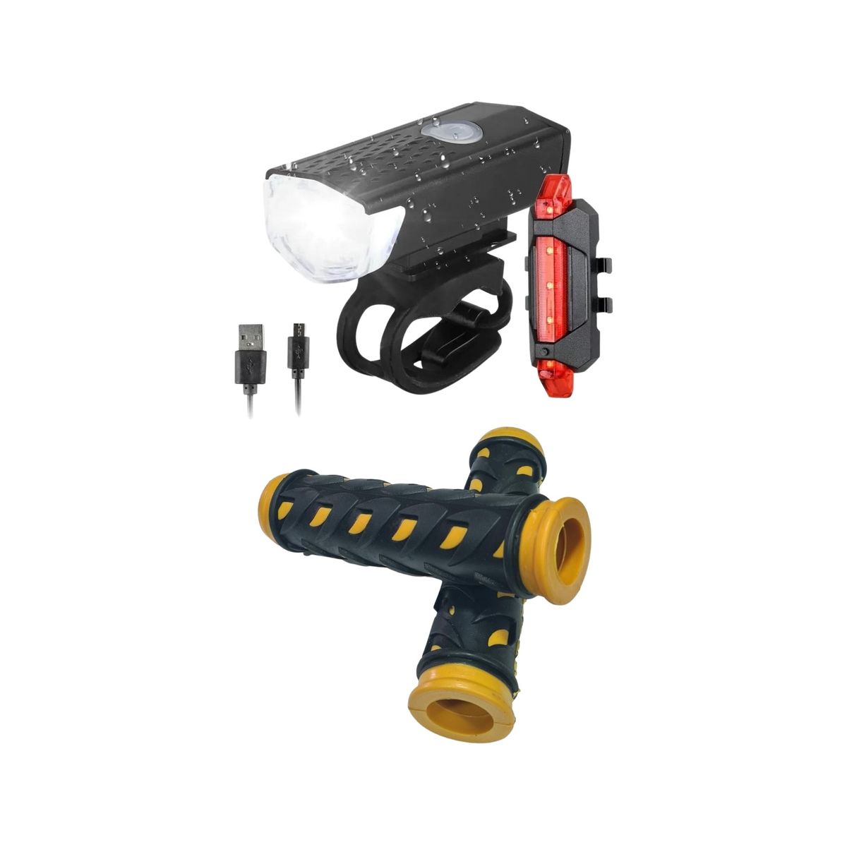 GENERICO - Puños Bicicleta + Luz Delantera Y Trasera Recargable