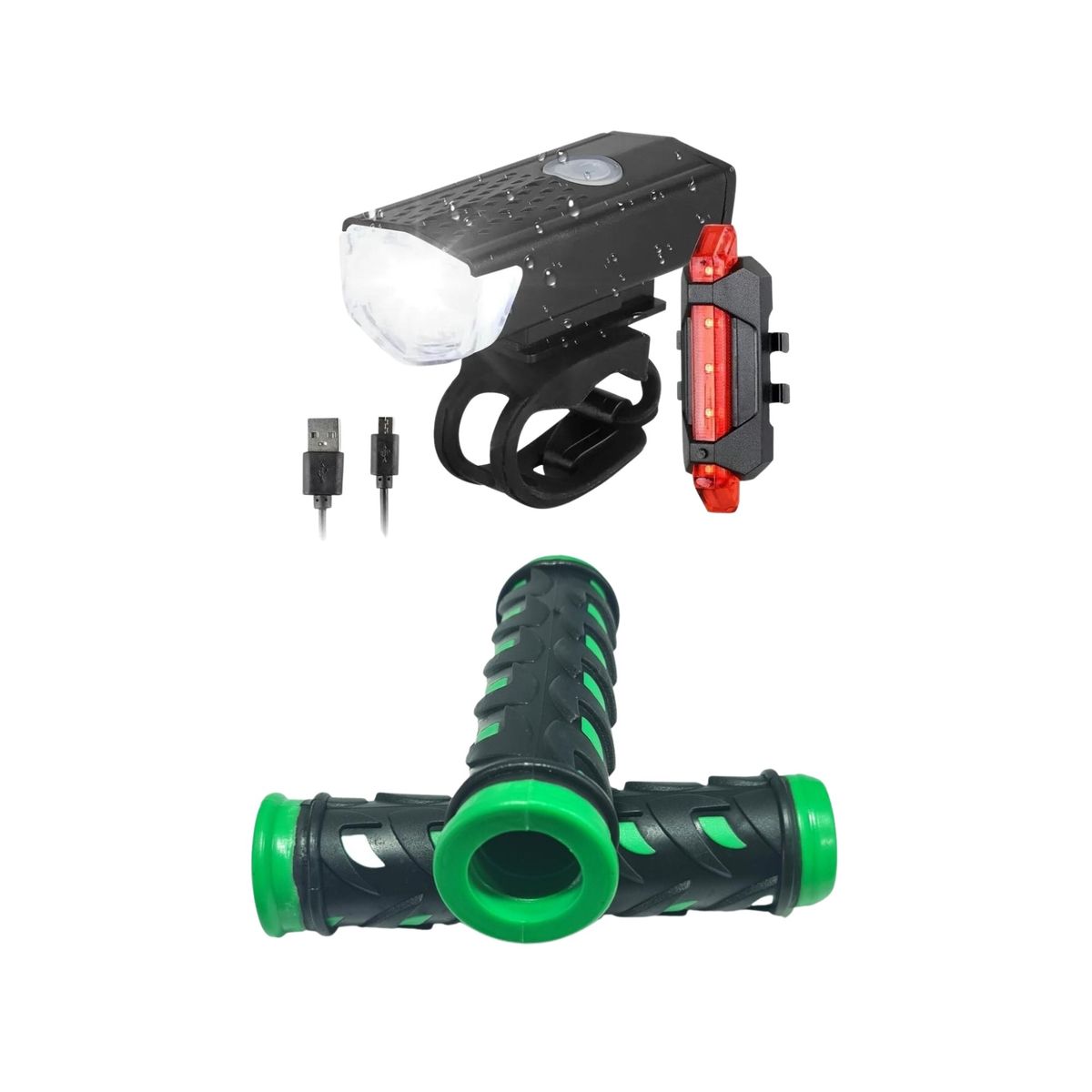 GENERICO - Puños Bicicleta + Luz Delantera Y Trasera Recargable