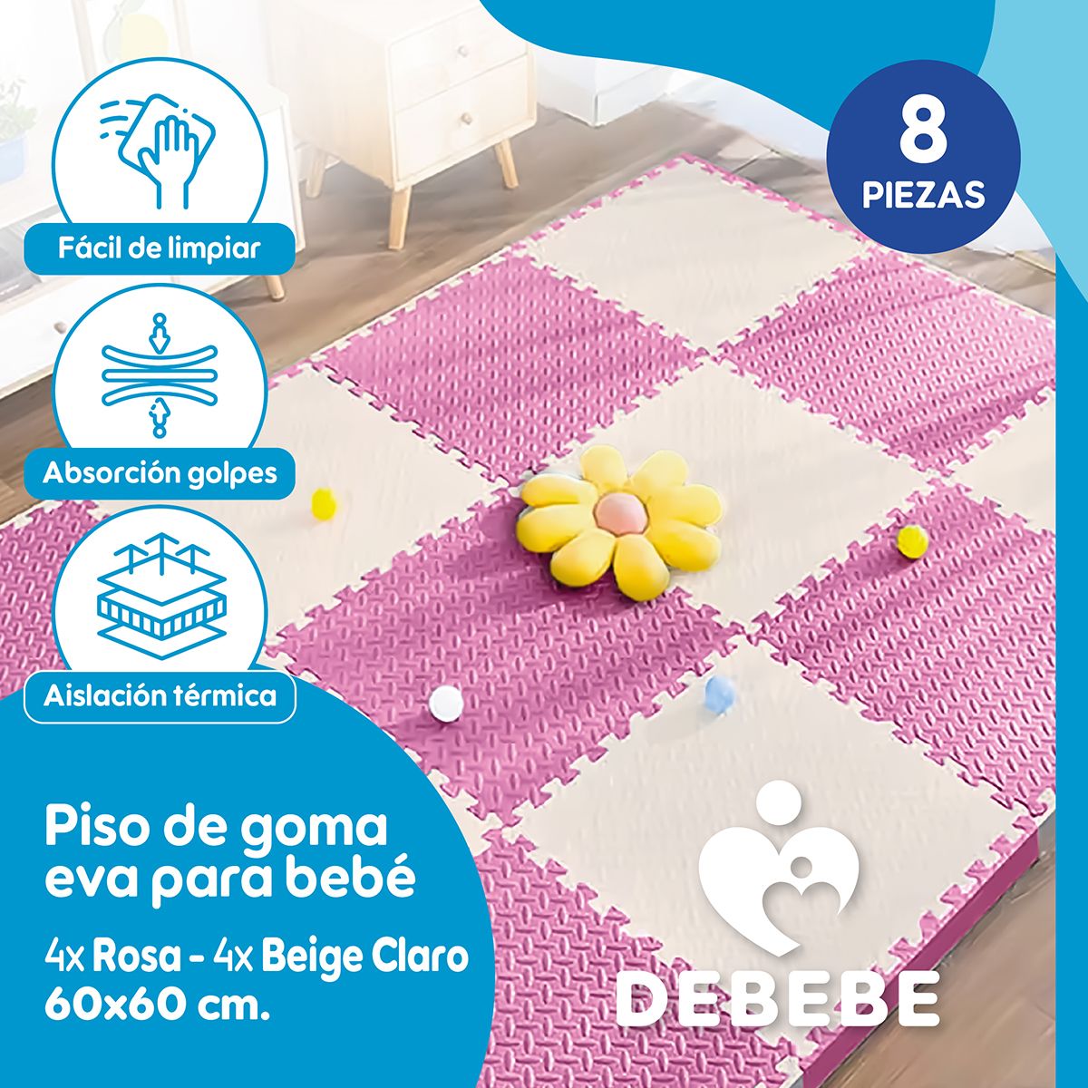 BABYNEST - Piso De Goma Eva Bebé Alfombra Debebe 60x60cm Set x8 - RyB