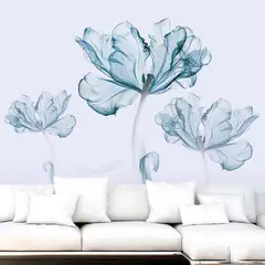 MY MOMI - Vinilos autoadhesivos mural flores en acuarela azul living comedor calcomonia pegatina