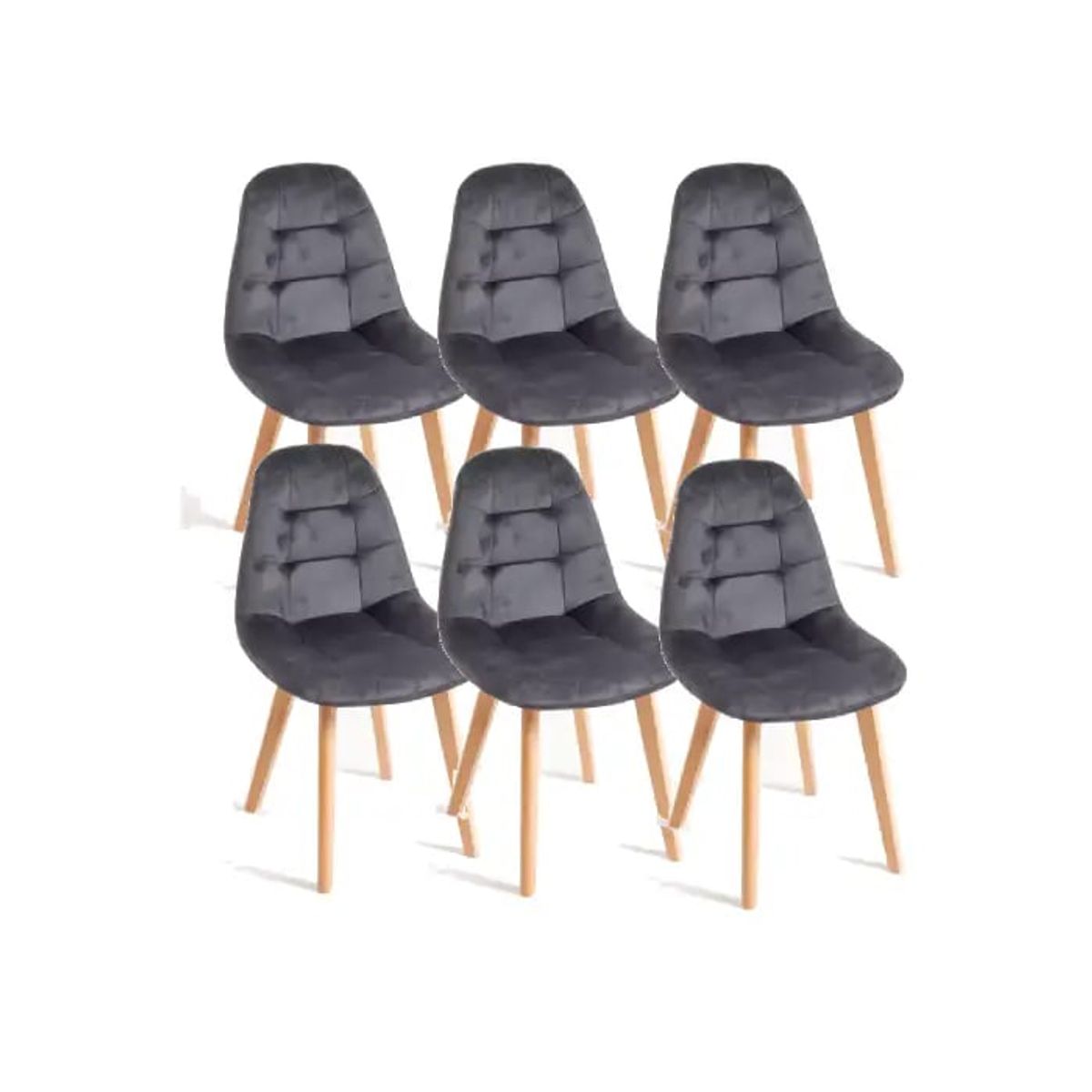 GENERICO - Pack 6 Sillas Capitone Terciopelo Gris
