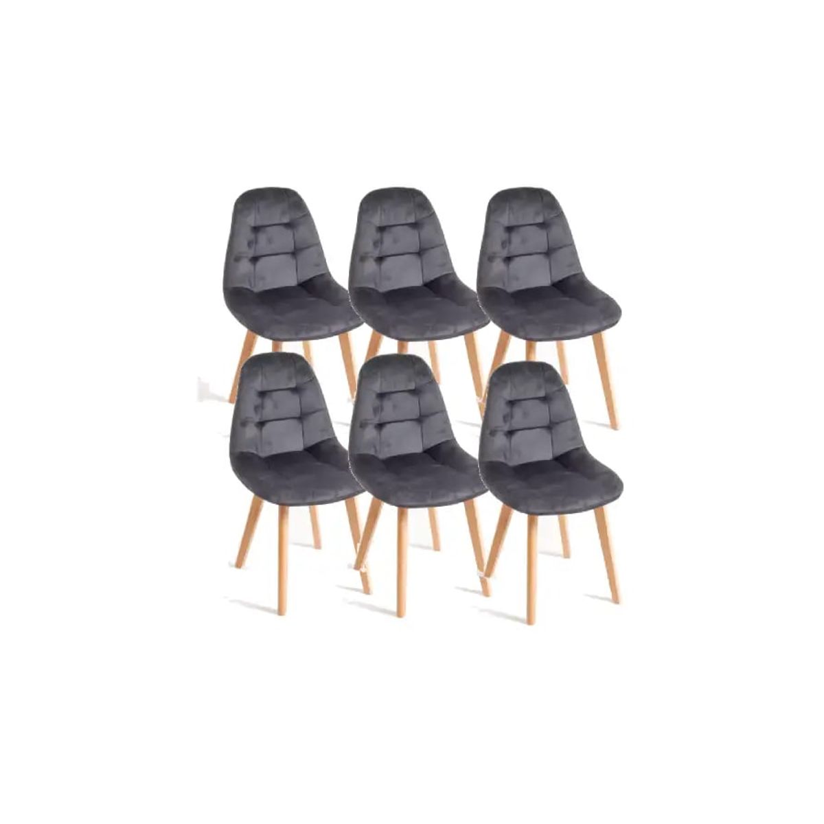 GENERICO - Pack 6 Sillas Capitone Terciopelo Gris