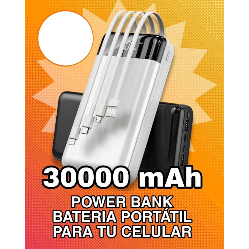 GENERICO - Bateria Movil Power Bamk 30.000 mAh  Cargador Telefono Luz Multipuerto
