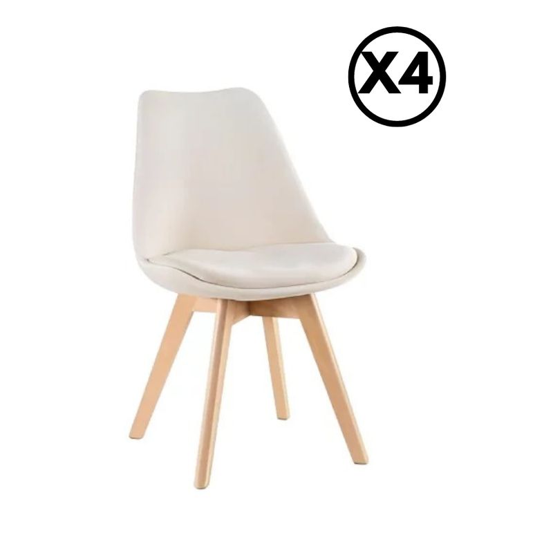 GENERICO - Pack 4 Sillas Tulip Velvet Terciopelo Acolchadas Beige