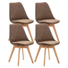 GENERICO - Pack 4 Sillas Tulip Velvet Terciopelo Acolchadas Café