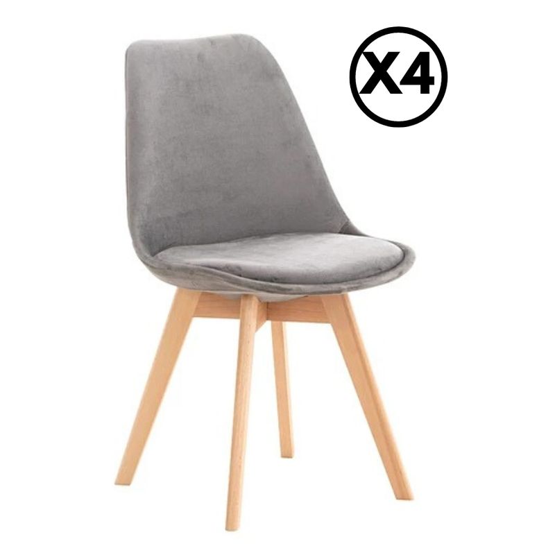 GENERICO - Pack 4 Sillas Tulip Velvet Terciopelo Acolchadas Gris