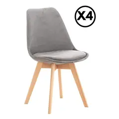 GENERICO - Pack 4 Sillas Tulip Velvet Terciopelo Acolchadas Gris