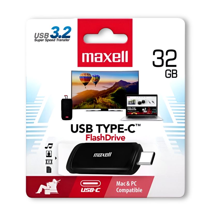 MAXELL - Pendrive Type-C Maxell 32 GB USB-C Versión 3.2 High Performance - Negro