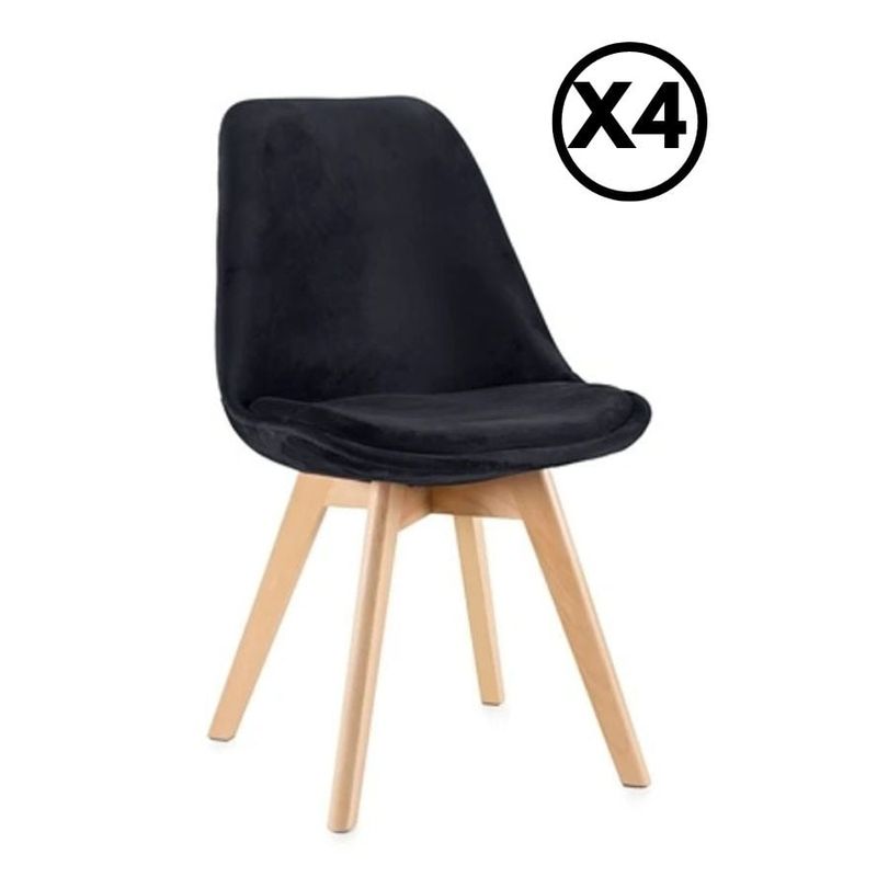 GENERICO - Pack 4 Sillas Tulip Velvet Terciopelo Acolchadas Negro