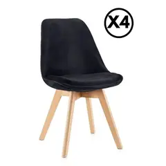GENERICO - Pack 4 Sillas Tulip Velvet Terciopelo Acolchadas Negro