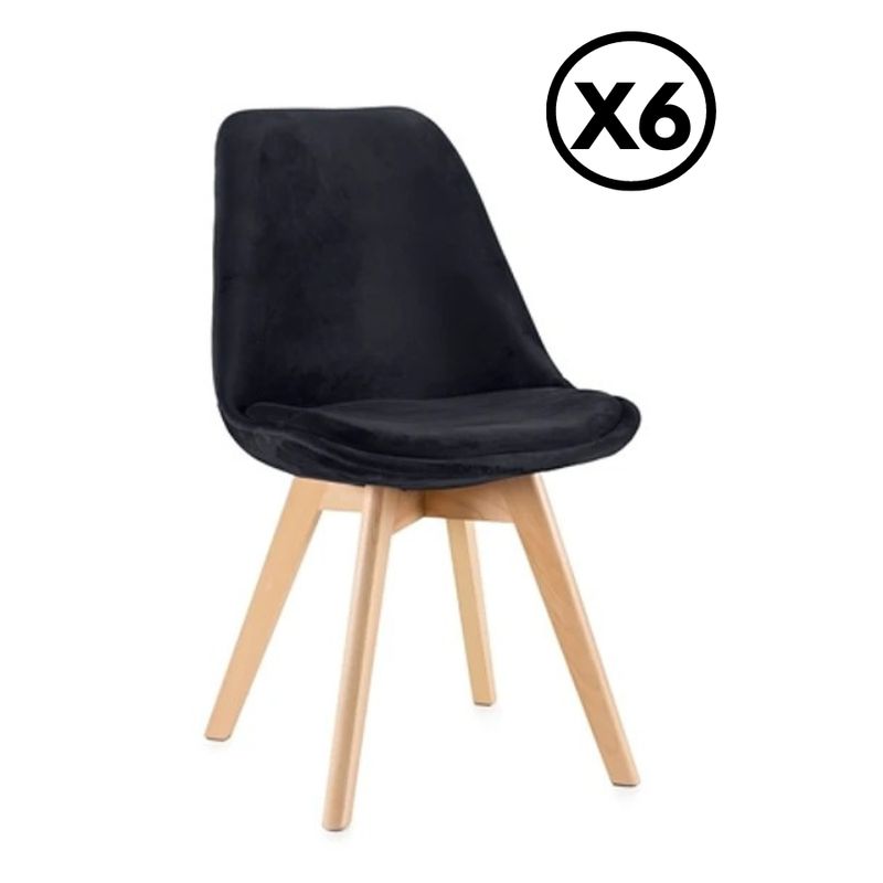 GENERICO - Pack 6 Sillas Tulip Velvet Terciopelo Acolchadas Negro