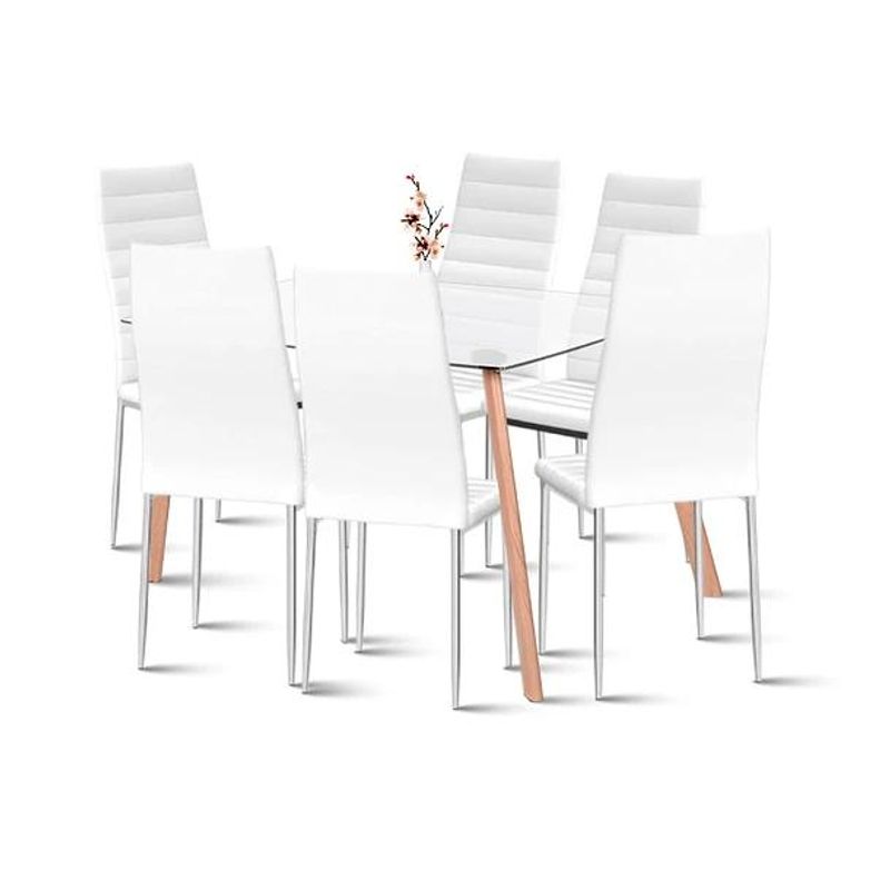 KLIK - Mesa de Vidrio Rectangular 140x90cm + 6 Sillas Dining Liana - Blancas KLIK