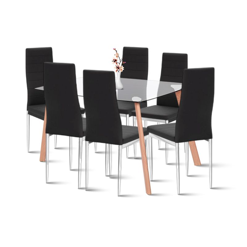 KLIK - Mesa de Vidrio Rectangular 140x90cm + 6 Sillas Dining Liana - Negras KLIK
