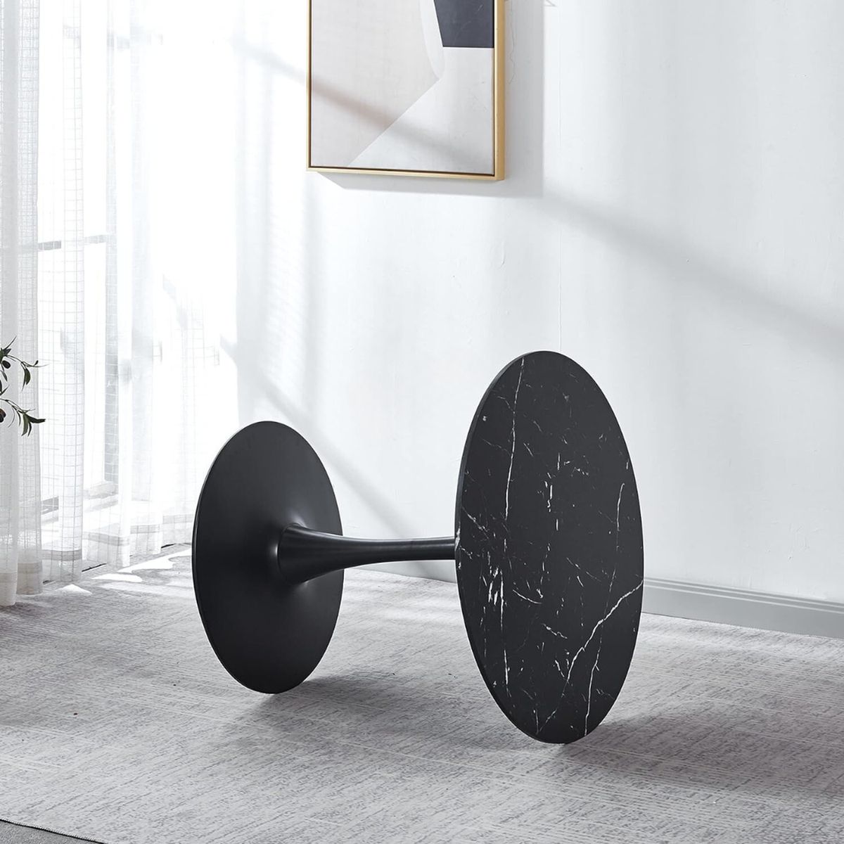 PANDALINO - Mesa Redonda Tulip - Vinilo Cuarzo Negro - - 100 cm