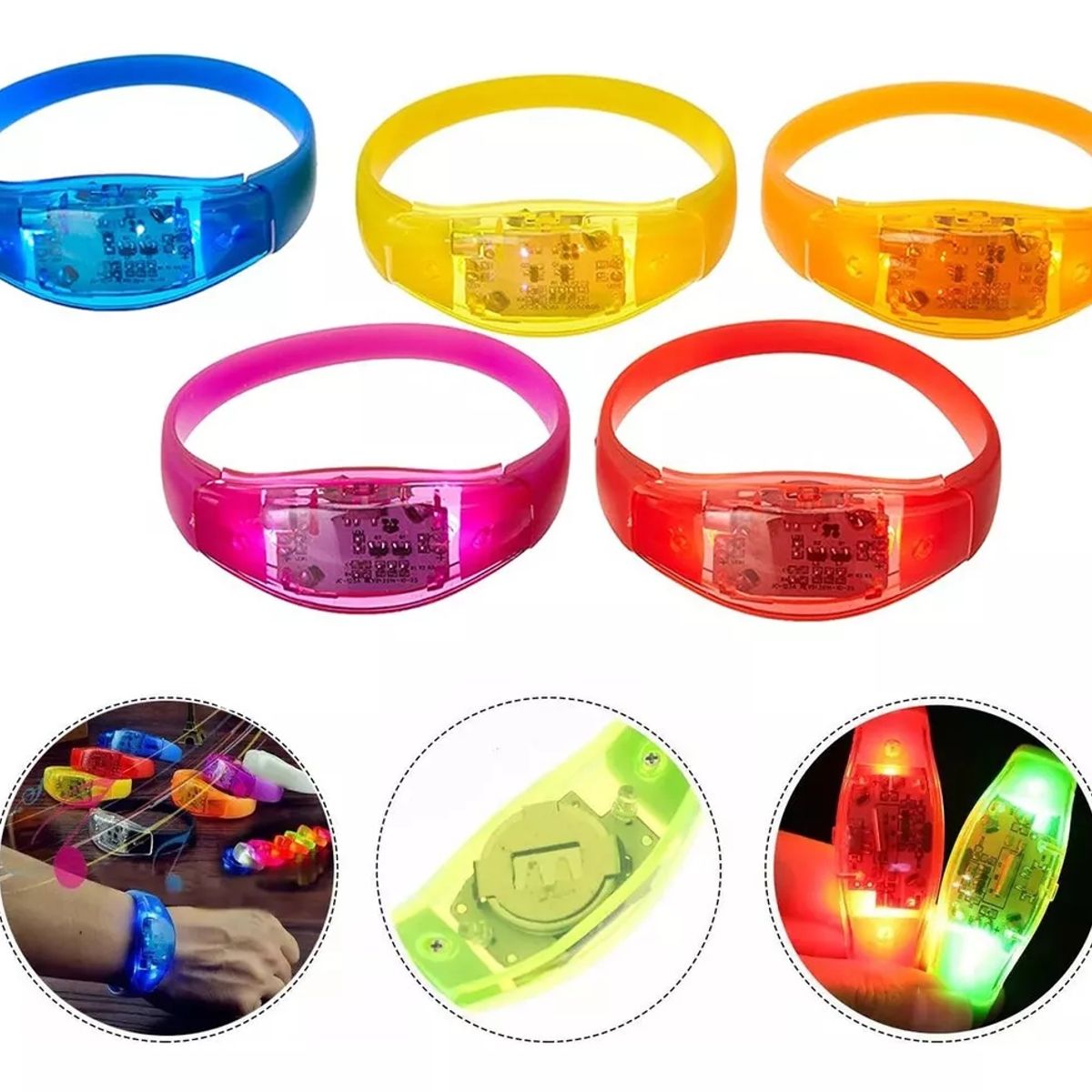 KUANGYE - Pulseras Fluorescentes Led Control De Sonido Fiesta Fluor