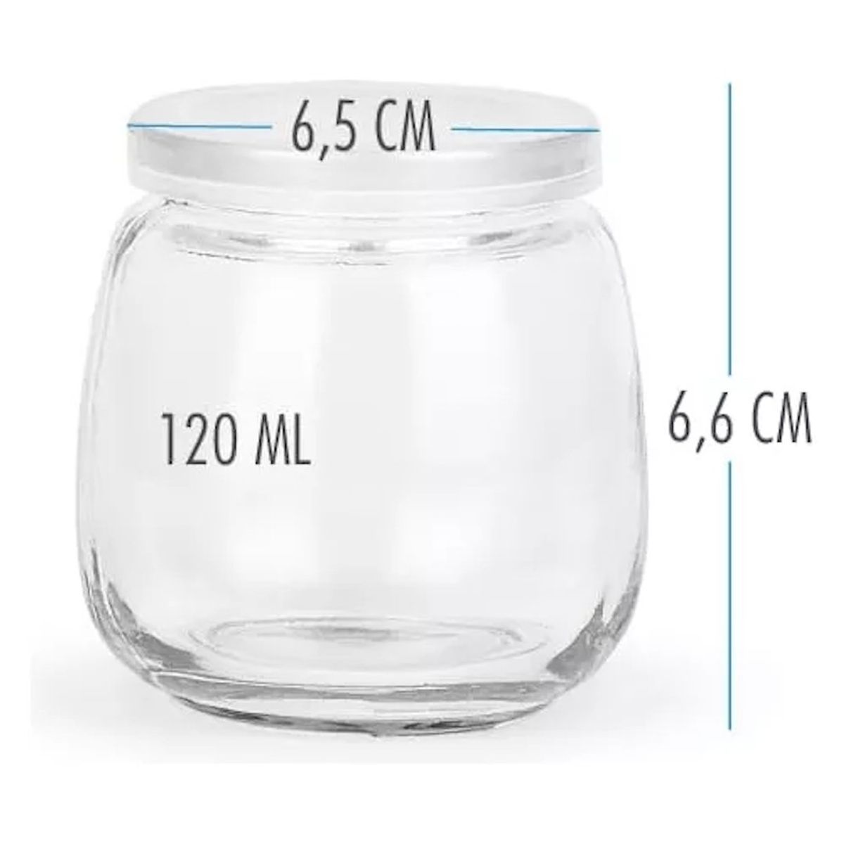 180 COMPOSTABLE - Pack De 6 Frascos De Vidrio Con Tapa Plástica Redondo de 120ml