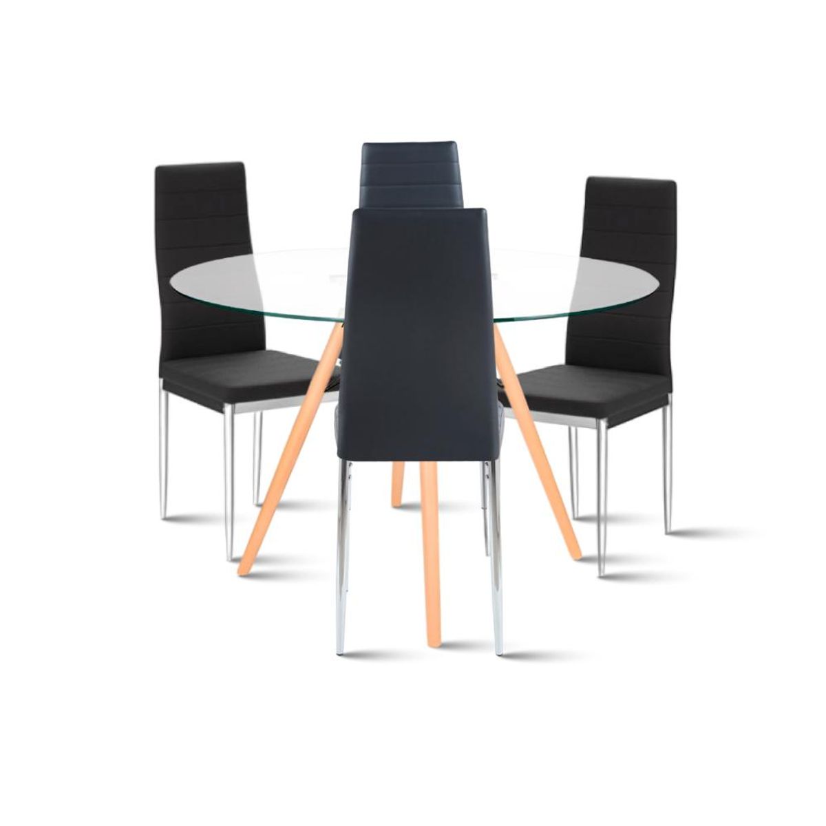 KLIK - Mesa Eames 100cm redonda vidrio + 4 Sillas Dining Liana - Negras KLIK