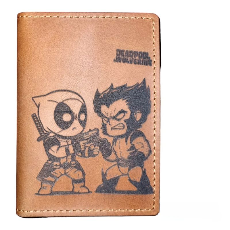 GENERICO - Deadpool & Wolverine tarjetero cuero genuino cafe