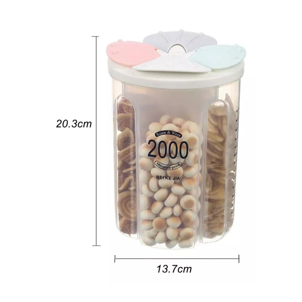 GENERICO - Recipiente Contenedor para alimentos 4 Espacios 2000 Ml