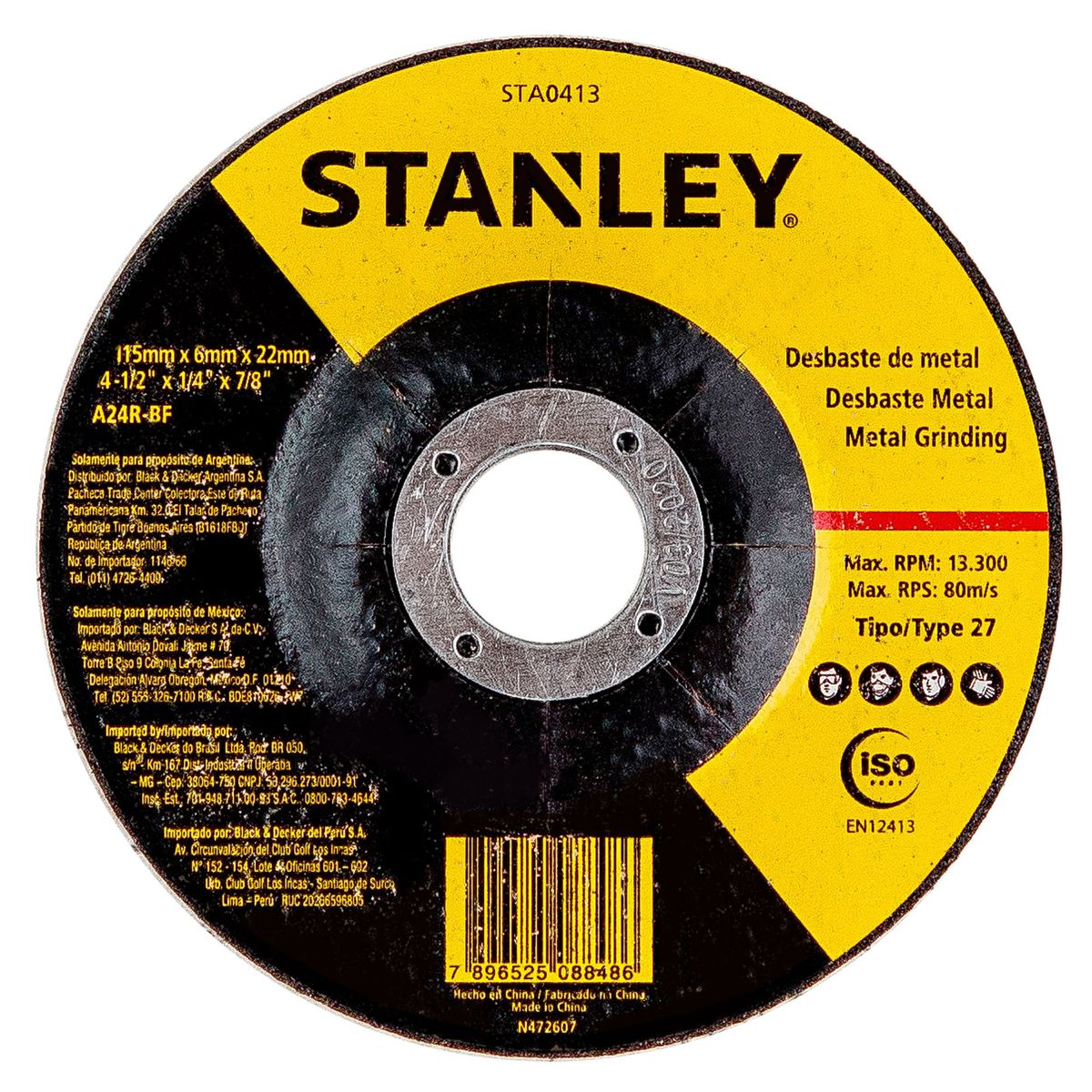 STANLEY - Disco desbaste metal 4.5" eje 7/8" Stanley STA0413