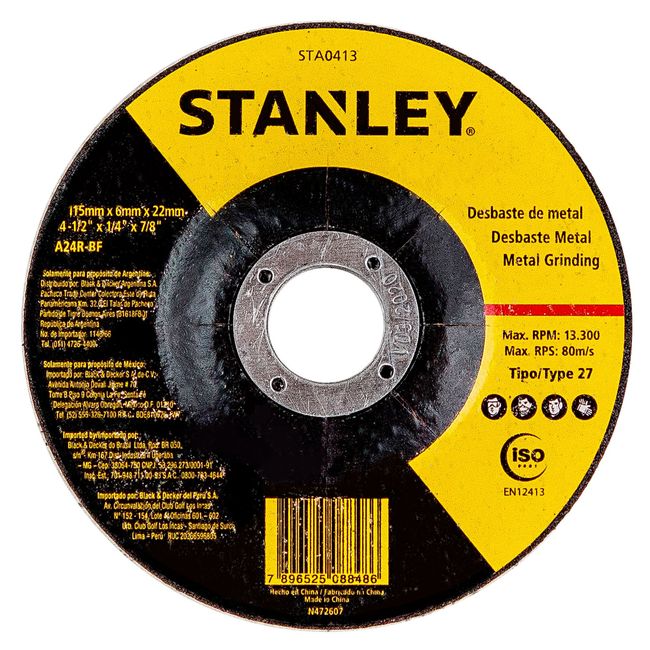 STANLEY - Disco desbaste metal 4.5" eje 7/8" Stanley STA0413