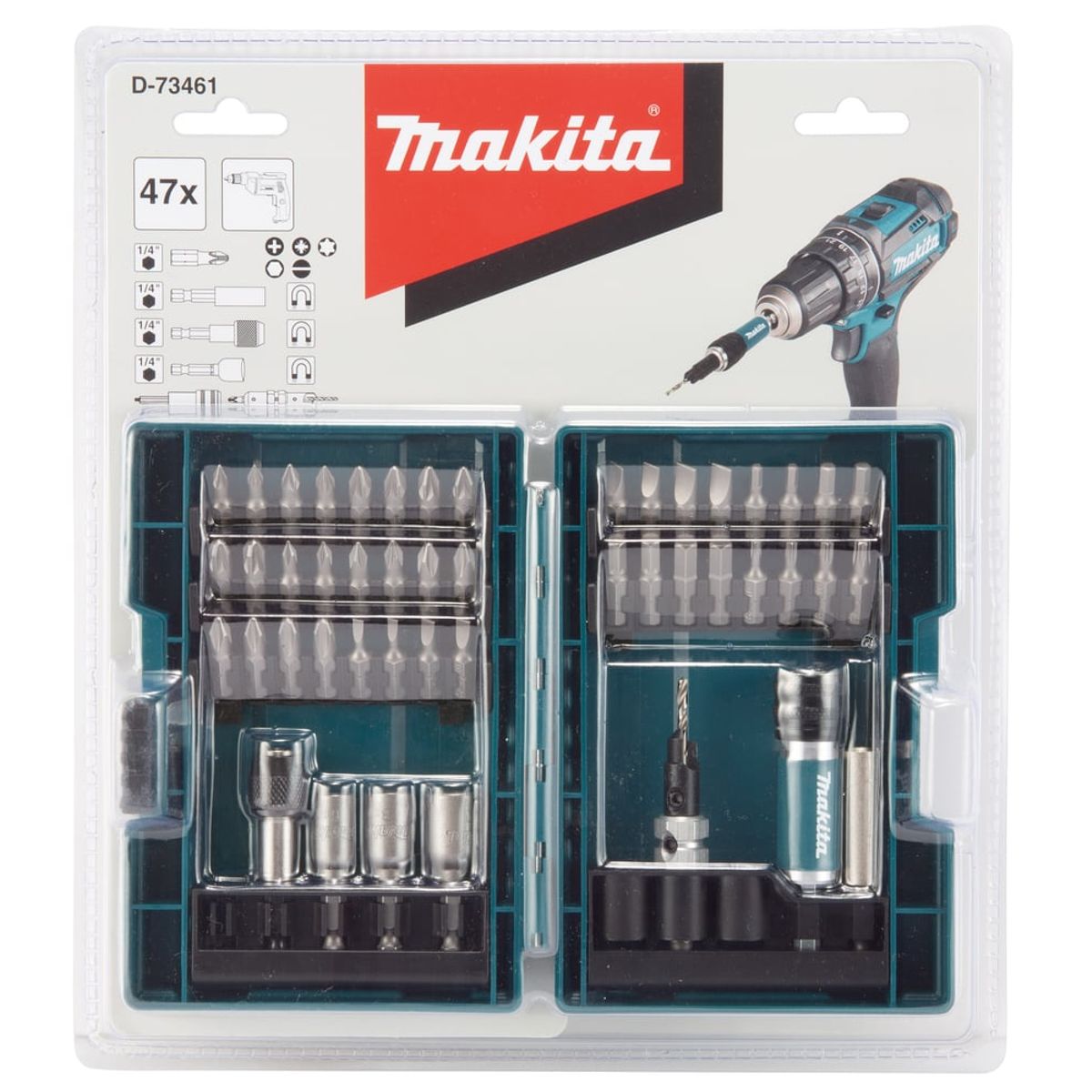 MAKITA - Juego De Puntas, Vasos Y Mandril Guia 47 Pzs. D-73461