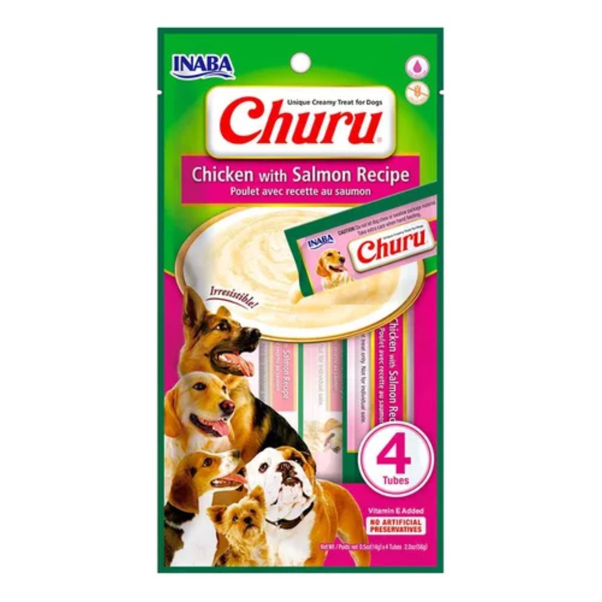 INABA - Churu Para Perro Pollo y Salmon 4 Tubos de 14 grs INABA