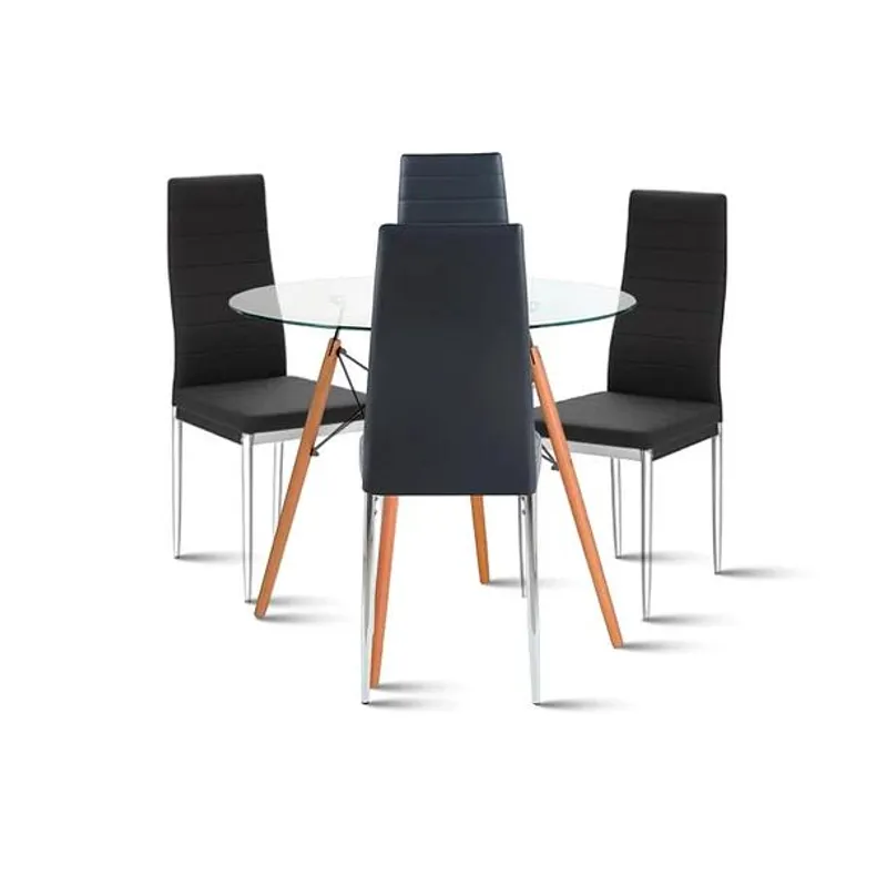 KLIK - Mesa Eames 80cm redonda vidrio + 4 Sillas Dining Liana - Negras KLIK