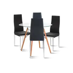 KLIK - Mesa Eames 80cm redonda vidrio + 4 Sillas Dining Liana - Negras