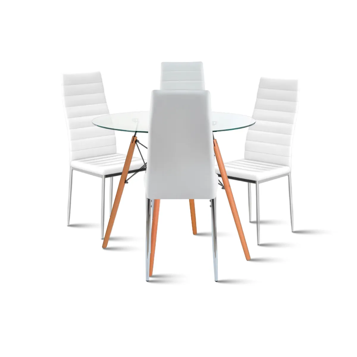 KLIK - Mesa Eames 80cm redonda vidrio + 4 Sillas Dining Liana - Blancas KLIK
